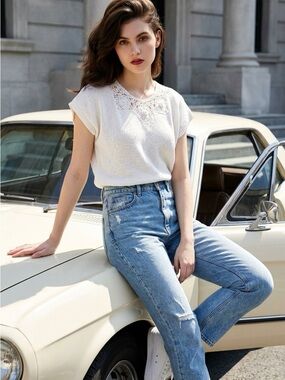 Vintage Together! White Crochet Knit Top 100% Cotton Spiegel Era M-L